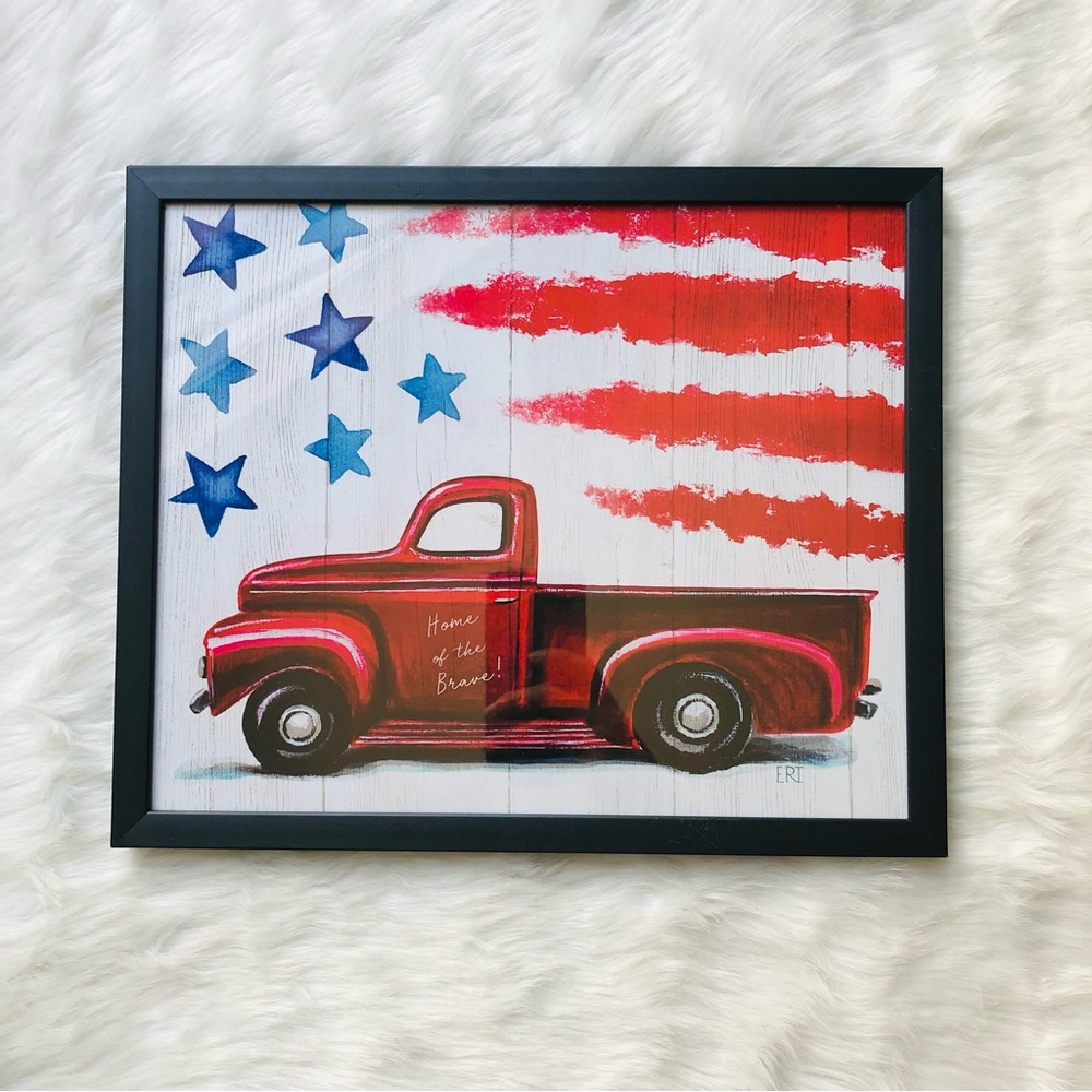 Patriotic Red Truck Glass Decor